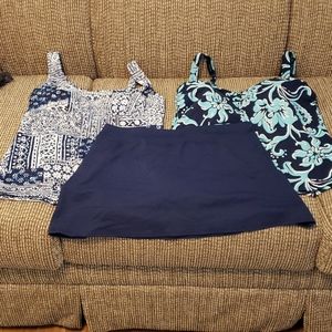Lands End Navy Tankini (2) & Skort EUC